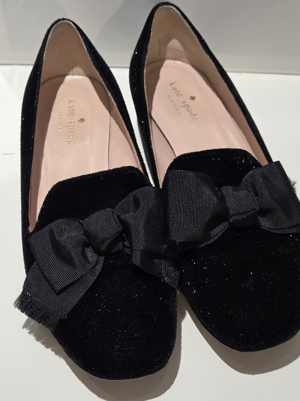 Kate Spade New York Womens Shoes 8.5 Gino Bow Loafers Black Velvet Glitter $330